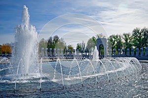 World War II Memorial`s fountain, Washington, D.C.