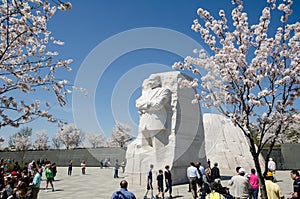 Tourists crowds gather around the MLK Jr. Memorial during the Cherry Blossom Festival in Washington DC