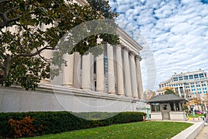 Washington DC architecture. Columns of the US Department of the Treasury Department of International Assets Management Board
