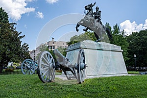 Washington, DC - August 4, 2019: Statue in Layfayette Square, Washington, DC, of President Andrew Jackson riding his horse