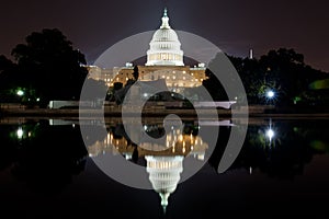 Washington DC Capitol Building at Night, with Reflection Pool