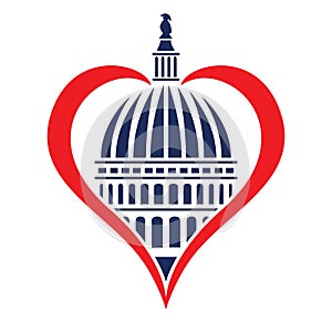 Washington DC Capitol Dome with Heart Memorial Tribute Isolated Vector Illustration