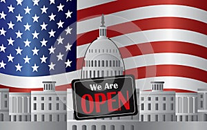 Washington DC Capitol with We Are Open Sign photo