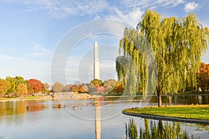 Washington DC, Constitution Gardens with Washington Monument in Autumn