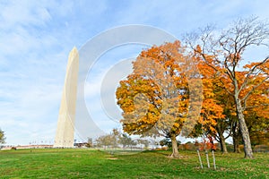 Washington DC, Constitution Gardens with Washington Monument in Autumn