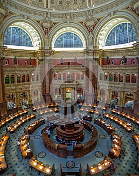 Washington DC, District of Columbia [Library of congress, main reading room and Great Hall interior