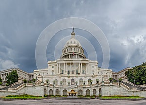 Washington DC, District of Columbia [United States US Capitol Building, shady cloudy weather before raining, faling dusk