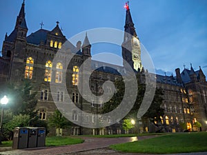 Washington DC, District of Columbia [United States US, Georgetown University at night, chapel and Healy Hall houses classrooms an