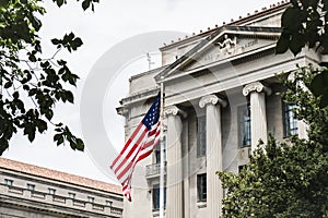 Government building with the flag of the United States of America photo