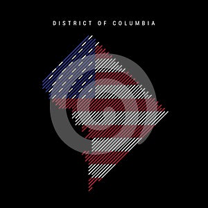 Washington DC hatched silhouette map of slanted lines pattern. Flat vector illustration isolated on black