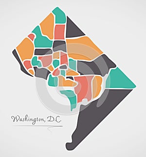 Washington DC Map with neighborhoods and modern round shapes photo