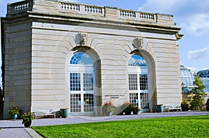 Exterior view of the United States Botanic Garden Conservatory building, located on the National Mall