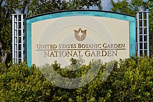 Washington DC - Sign for the view of the United States Botanic Garden National Garden building, located on the