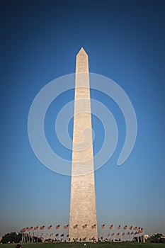 Washington dc memorial tower monument at sunset