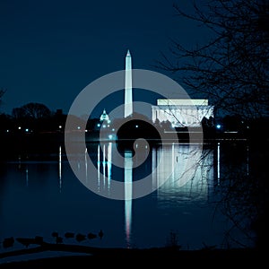 Washington DC Monuments Reflecting In The Potomac River photo