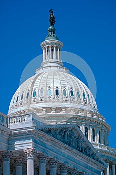 Washington DC. National Capitol building with US flag. US Government.