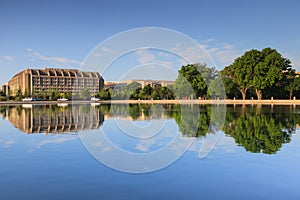 Washington DC Office Building Mirrored in Capitol Reflecting Pool