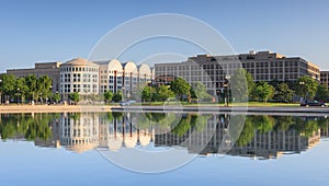 Washington DC Office Buildings Mirrored in Water