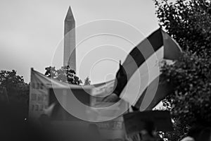 Washington, DC - 10-14-2023: Palestine Protest in Washington DC with the Washington Monument in the Backdrop photo