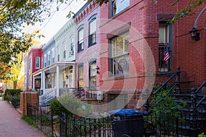 Washington DC Row Colorful Townhouses Brick Architecture Exterior Autumn Day