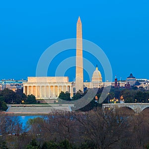 Washington DC skyline including Lincoln Memorial, Washington Mon