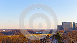 Washington DC suburban panorama along Potomac River in winter, USA.