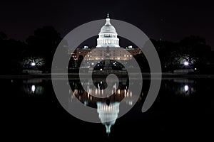 View at United States Capitol illuminated at night