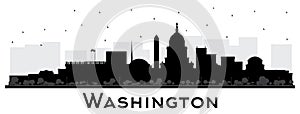 Washington DC USA City Skyline Silhouette with Black Buildings Isolated on White