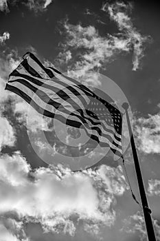 Washington DC, USA. Close-up of American flag in black and white.