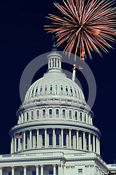 Washington, DC. USA, 4th July, Fireworks light up the skies over the US Capitol photo