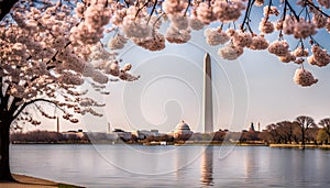 Washington DC, USA at the tidal basin with Washington Monument in spring season