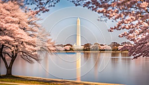 Washington DC, USA at the tidal basin with Washington Monument in spring season