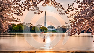 Washington DC, USA at the tidal basin with Washington Monument in spring season