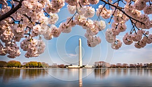 Washington DC, USA at the tidal basin with Washington Monument in spring season