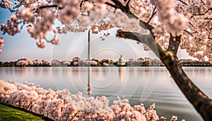 Washington DC, USA at the tidal basin with Washington Monument in spring season