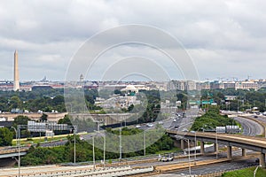 Washington DC . The Washington Monument to the left and highway 395 in the foreground.