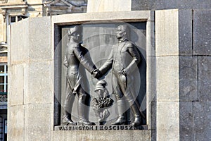 Washington and Kosciuszko bas relief on the pedestal of the Monument at Freedom Square, Lodz, Poland, Lodz, Poland