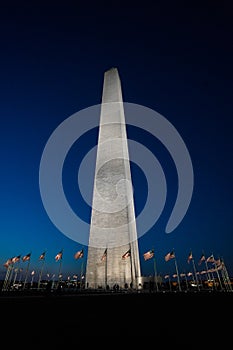 Washington Memorial at Dusk with Flags in Washington DC