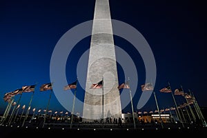 Washington Memorial at Dusk with Flags in Washington DC