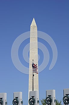 Washington monument and American Flag