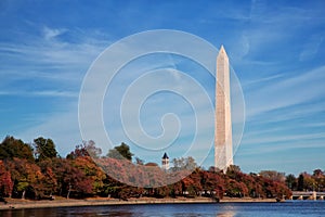 Washington Monument in Autumn from the tidal basin.