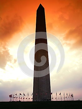 Washington Monument at cloudy sunset, vertical shot