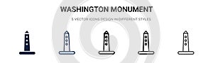 Washington monument icon in filled, thin line, outline and stroke style. Vector illustration of two colored and black washington