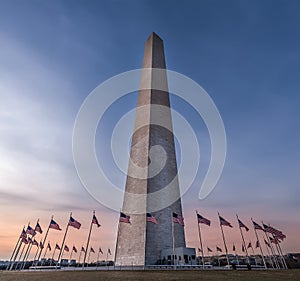 Washington Monument landmark at sunset