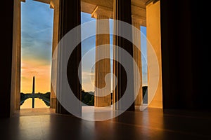 Washington Monument from Lincoln Memorial at Sunrise in Washington, DC photo