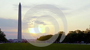 The Washington Monument on the National Mall at Sunset