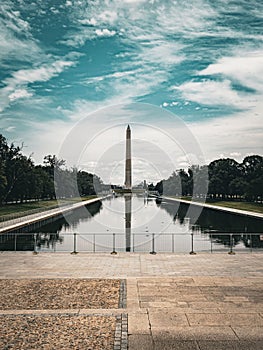 Washington Monument, an obelisk shaped building within the National Mall in Washington, D.C.