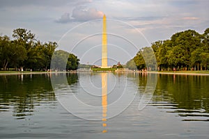Washington Monument on the Reflecting Pool in Washington, D.C. at sunset