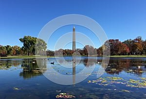 Washington Monument with reflection on lake