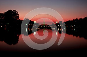 Washington monument at sunset